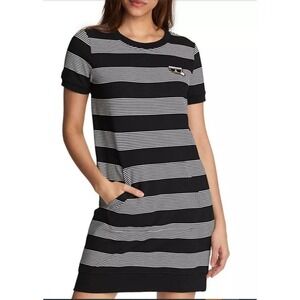 Karl Lagerfeld Paris Sweater Dress Women Small Striped Pocket Zipper Karl patch